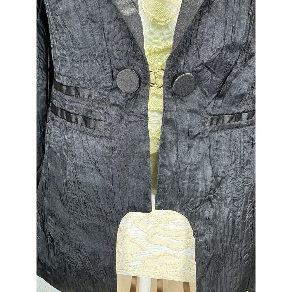 VTG Free People Satin Tuxedo Blazer Jacket Black Womens Sz 6 Boho Fairy Grunge